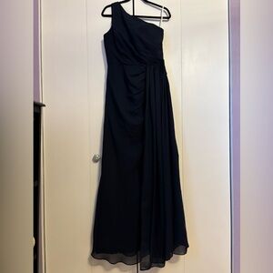 Navy Blue Chiffon Maxi Dress with Draped Skirt
